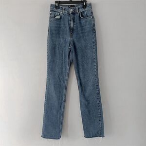 ASOS DESIGN Women's High Waist Straight Leg Jeans Blue Denim Size 28 Tall